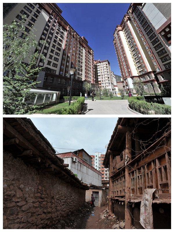 昌都市安康花園的新舊對(duì)比。（昌都市委宣傳部提供）