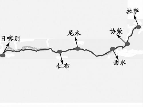 拉日鐵路中途設(shè)置的協(xié)榮、曲水、尼木、仁布站位置分布示意圖。記者田俊制圖